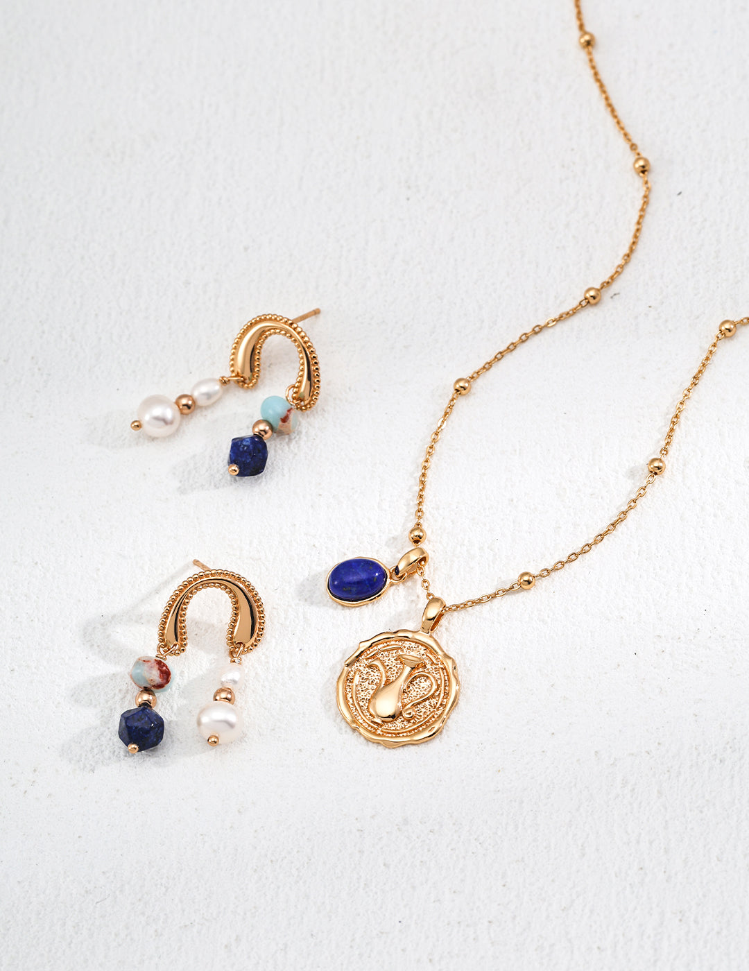 The "Earthly Muse" Drop Earrings - Lapis Lazuli, Shoushan Stone & Pearl in S925 Silver