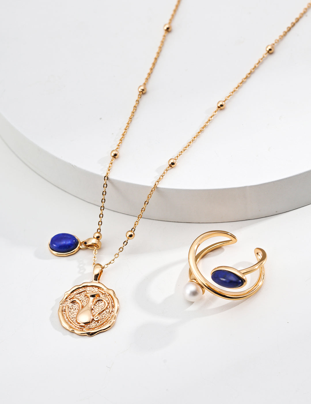The "Wishing Jar" Pendant Necklace - Genuine Lapis Lazuli & Relief Coin in S925 Silver