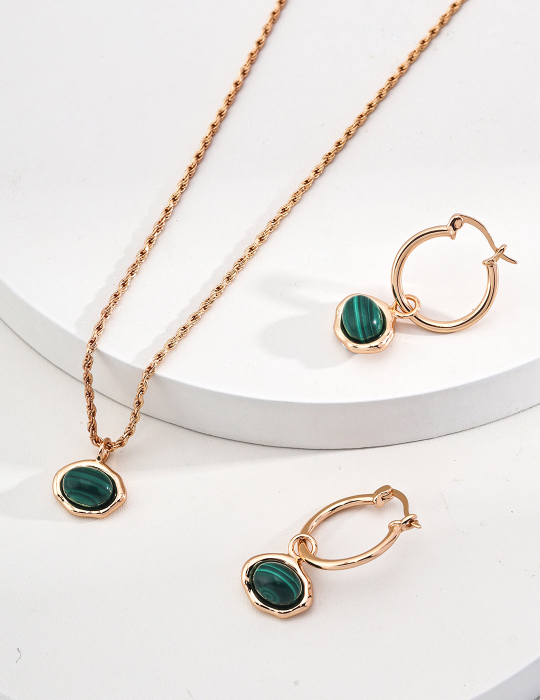 The "Duality Loop" Earring Set - Detachable Opalite & Malachite in Sculpted S925 Silver