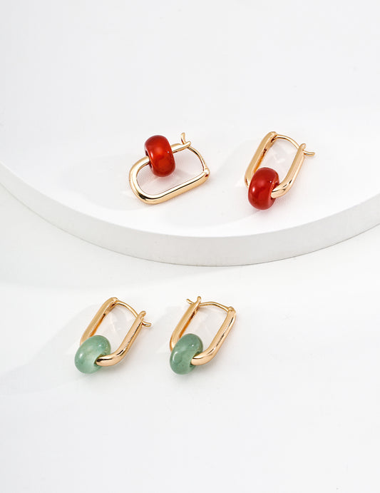 The "Glow Within" U-Hoops - Natural Red Agate & Aventurine in 925 Sterling Silver