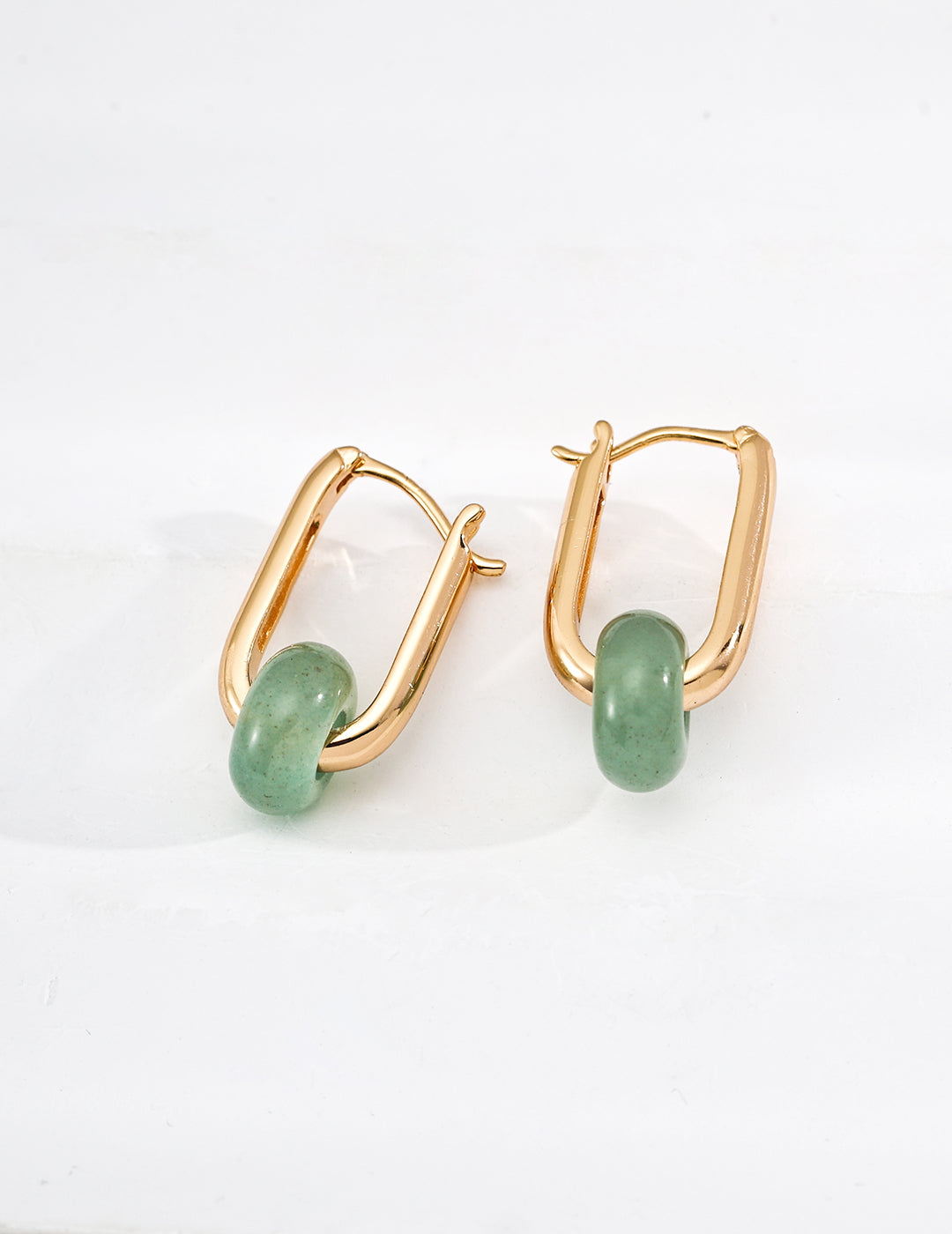 Vintage drop earrings with natural green aventurine gemstones in gold plated sterling silver