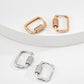 Dare To Sparkle - Geometric square carabiner hoop earrings with sparkling cz crystals in silver and gold finishes