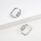 Geometric square carabiner hoop earrings with sparkling cz crystals in silver finishes