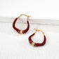 Dare To Sparkle - Vintage gold hoop earrings with premium burgundy red enamel and central gold cz crystal crown detail accents