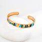 Dare To Sparkle - Vibrant artistic open cuff bangle with multi-color hand-painted enamel abstract oil painting motifs in high polished gold finish