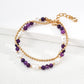 Dare To Sparkle - Elegant double-strand bracelet with one layer of natural pearls and one layer of gold chain with purple amethyst gemstones