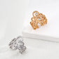 Dare To Sparkle - Statement wide hollow open adjustable rings featuring artistic fluid cells and embedded cz crystals in silver and gold
