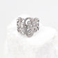 Dare To Sparkle - Statement wide hollow open adjustable rings featuring artistic fluid cells and embedded cz crystals in silver