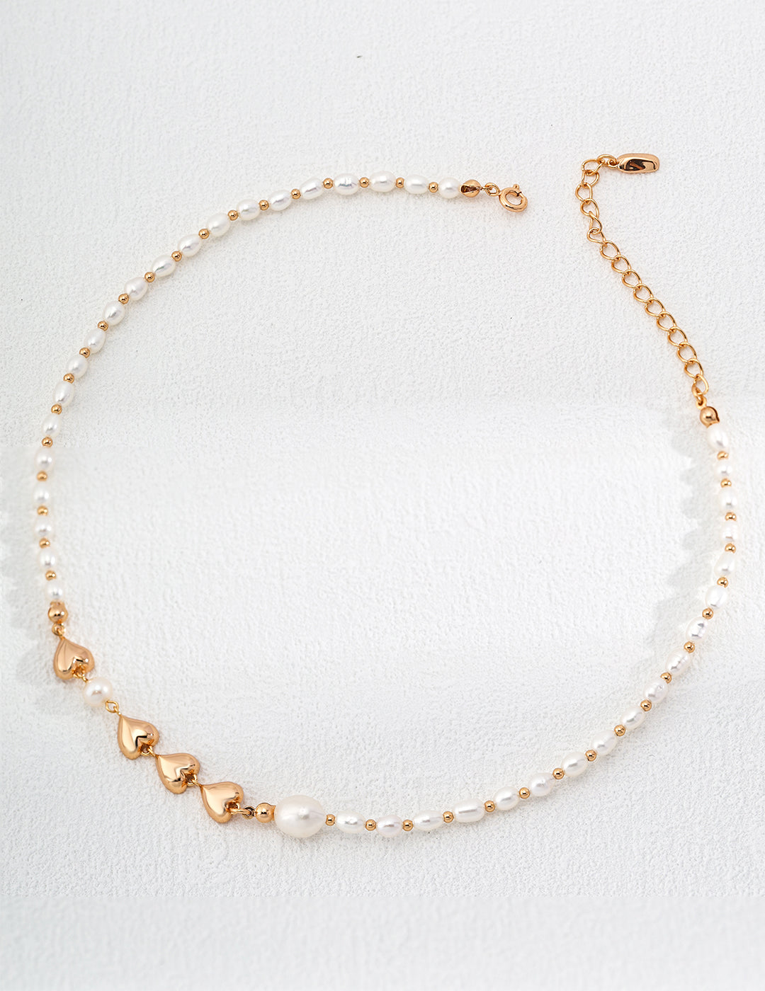 The "Heartbeat of the Sea" Necklace - Natural Pearl & Gilded Hearts