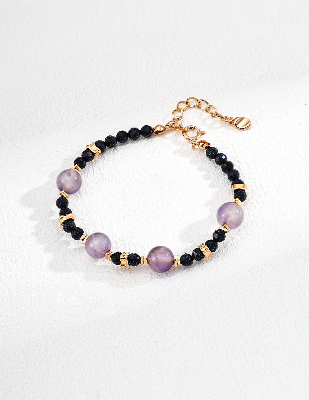 Dare To Sparkle - Elegant retro gold chain bracelet featuring alternating natural lavender amethyst gems, deep blue cinnabar stones, and textured gold beads