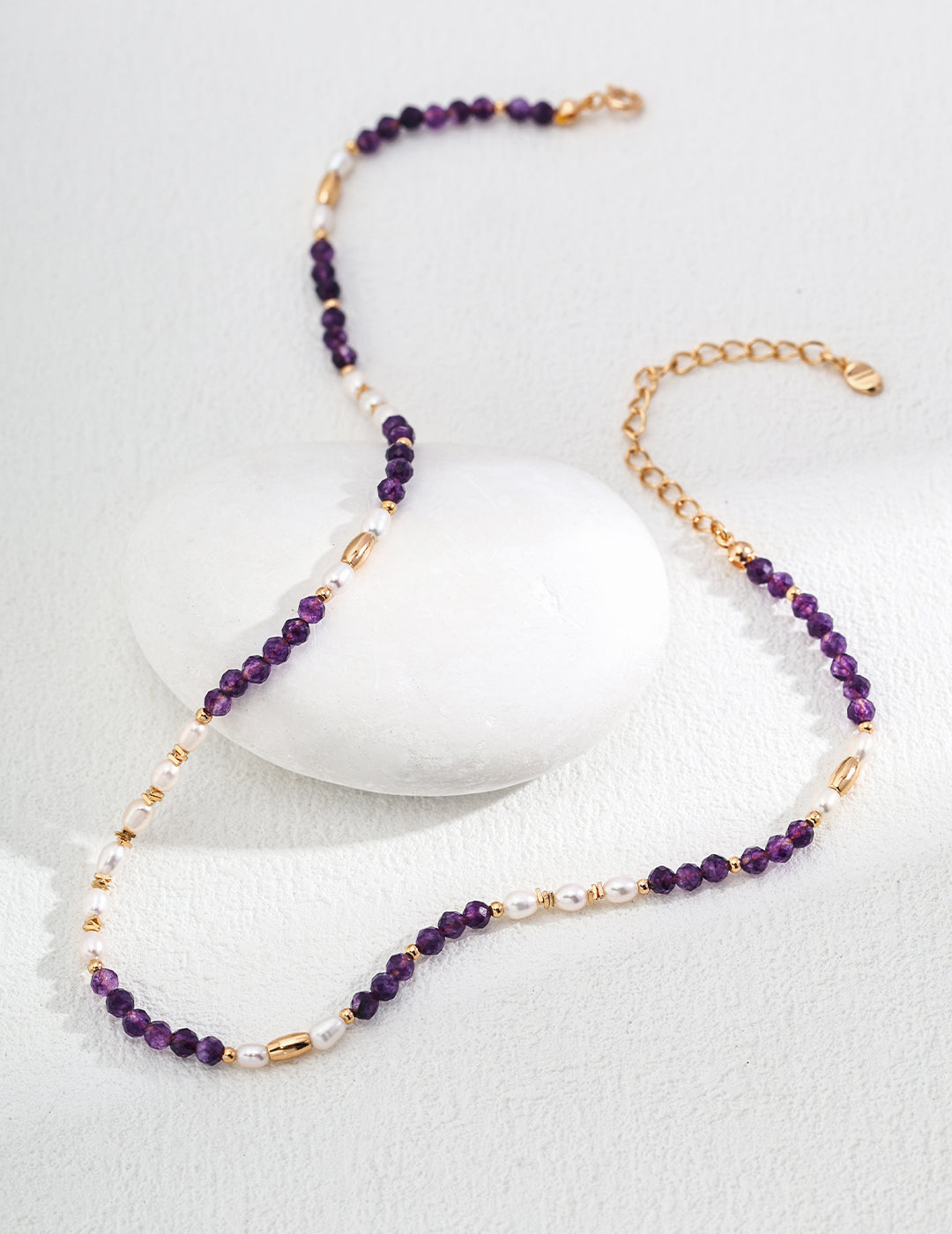 The "Amethyst Cadence" Necklace - Natural Amethyst & Pearl in S925 Silver
