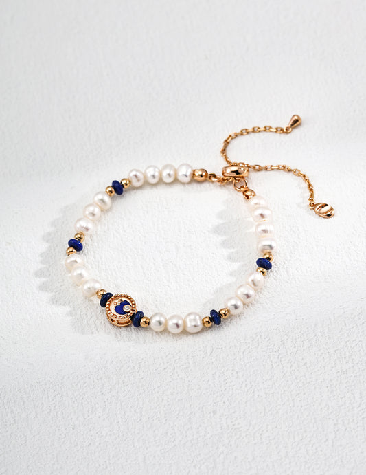 The "Stellar Sea" Bracelet - Natural Lapis Lazuli & Pearl in S925 Silver