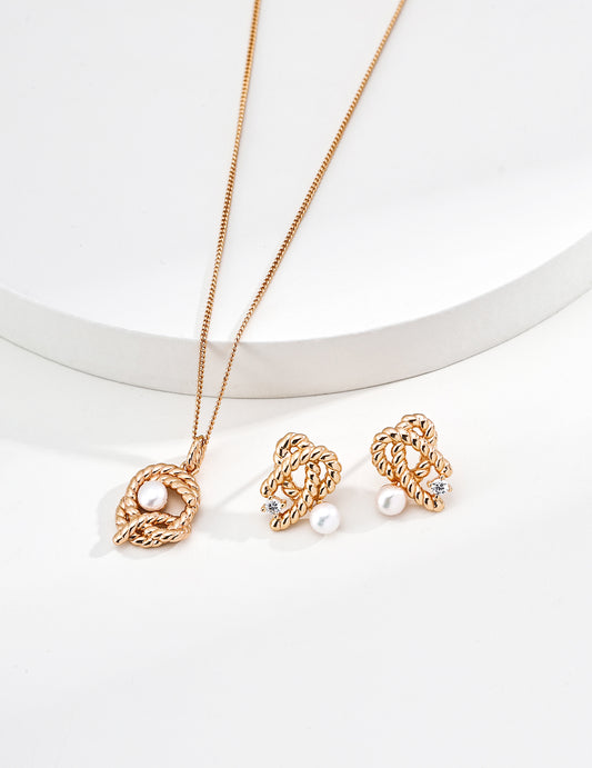 The "Rope of Light" Necklace & Earring Set - Natural Pearl & Zirconia in S925 Silver