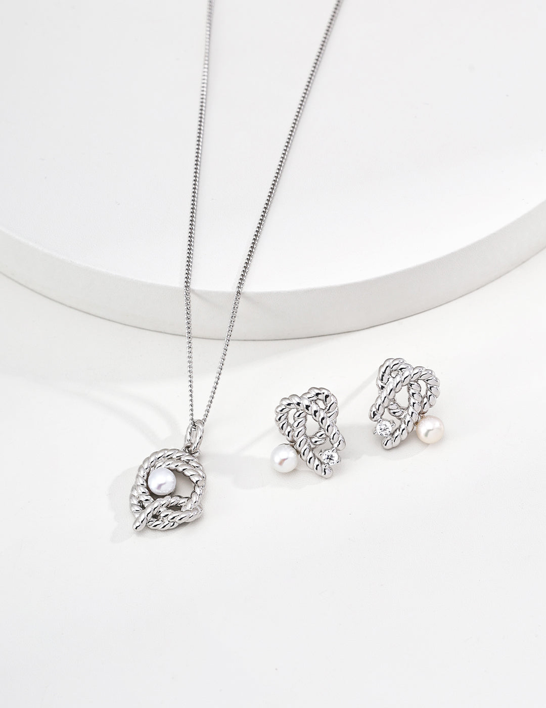 The "Rope of Light" Necklace & Earring Set - Natural Pearl & Zirconia in S925 Silver