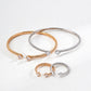Dare To Sparkle - Contemporary minimalist open-band cuff bracelet and matching ring set in silver and gold finishes featuring radiant prong-set cz gems flanking both open ends