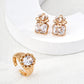Gold large brilliant central cz stone ring and earrings
