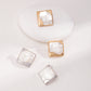Dare To Sparkle - Statement square stud earrings with a handmade mother-of-pearl mosaic checkerboard pattern and an asymmetric fluid molten metal corner in gold and silver