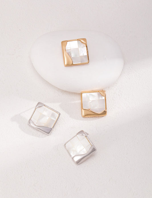 The "Mosaic Muse" Stud Earrings - Natural Mother of Pearl in S925 Silver