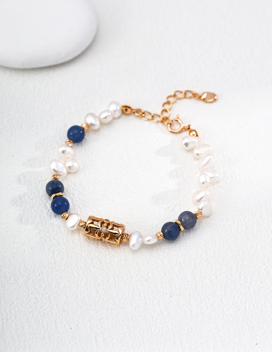 The "Serene Tide" Bracelet - Blue Aventurine & Natural Pearl in S925 Silver