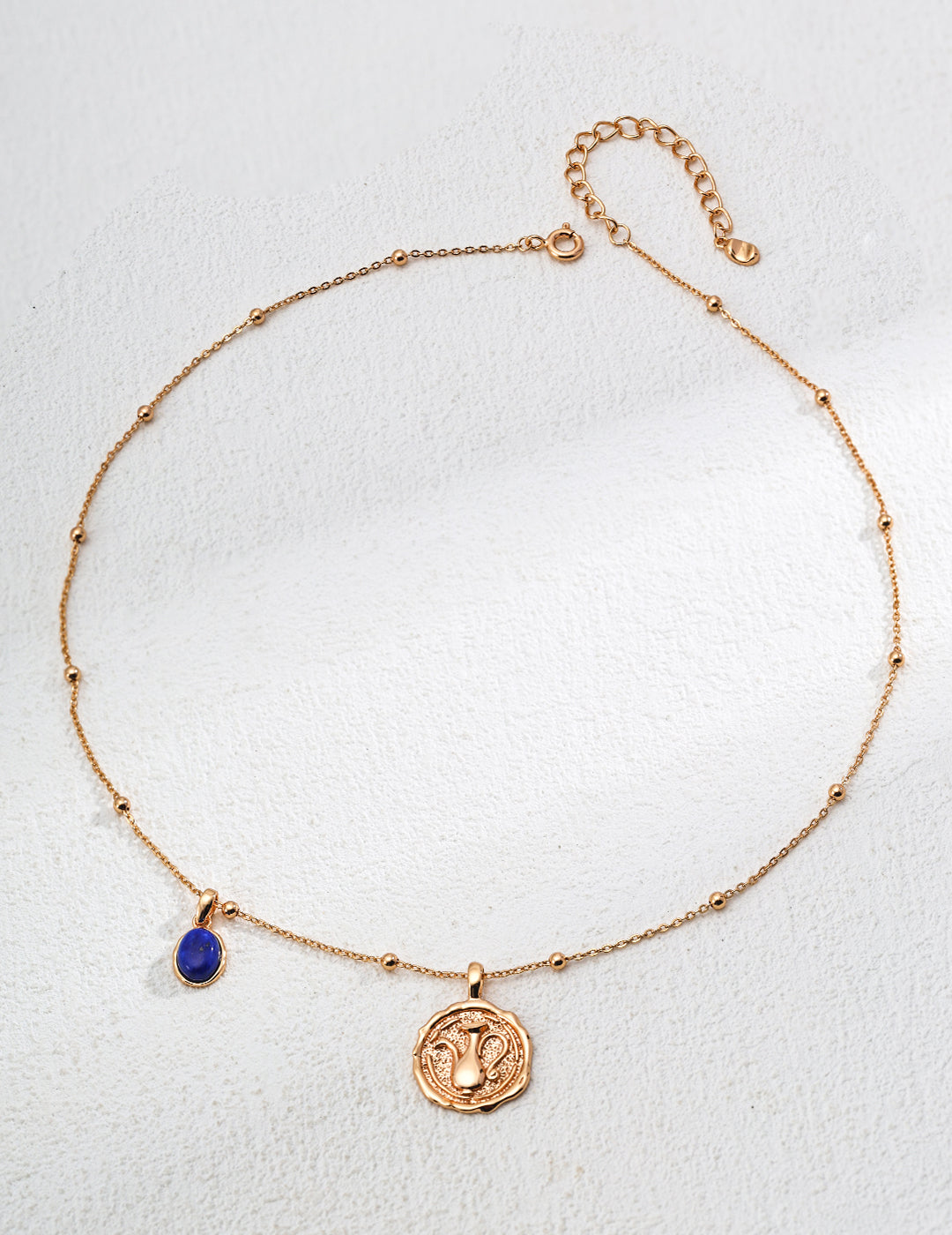 The "Wishing Jar" Pendant Necklace - Genuine Lapis Lazuli & Relief Coin in S925 Silver