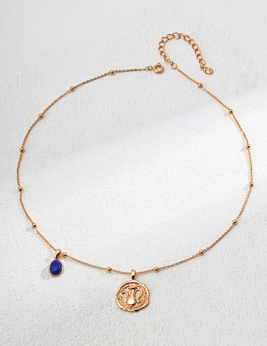 The "Wishing Jar" Pendant Necklace - Genuine Lapis Lazuli & Relief Coin in S925 Silver