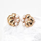Dare To Sparkle - Luxury round statement stud earrings featuring a half split design of sculptural pleated 18k gold and a row of embedded white shell pearls