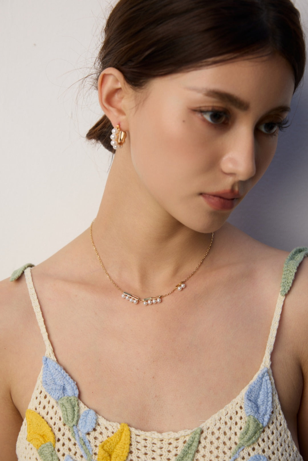 The "Dewdrop Rhythm" Collection - Linear Pearl Necklace & Huggie Earrings in S925 Silver