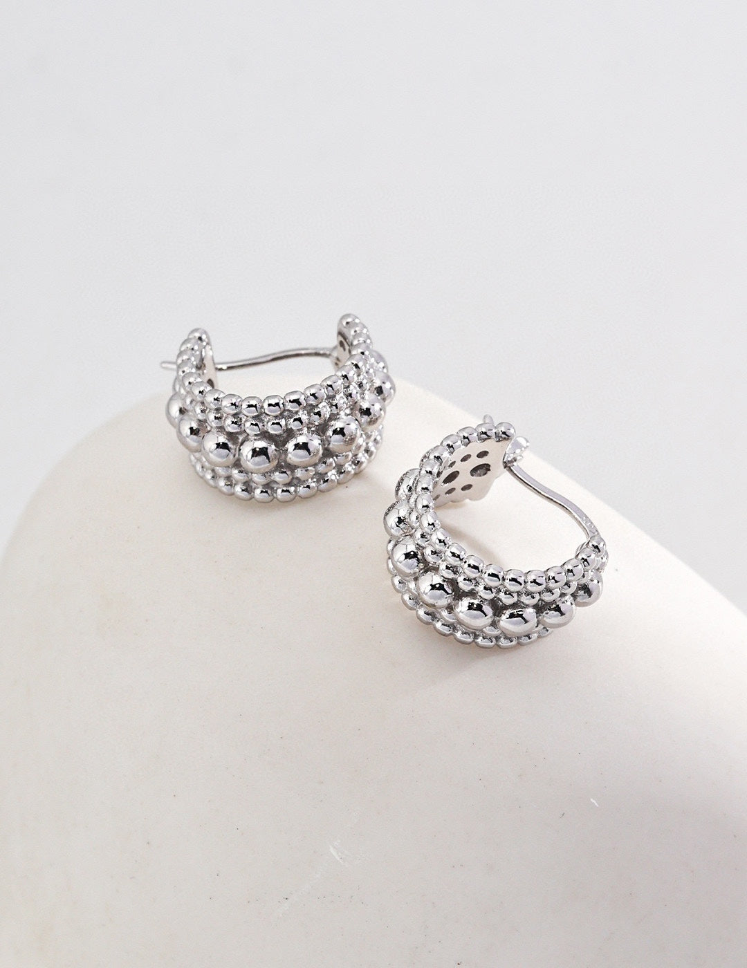 The "Caviar Orb" Huggies - Triple-Row Granulated S925 Sterling Silver