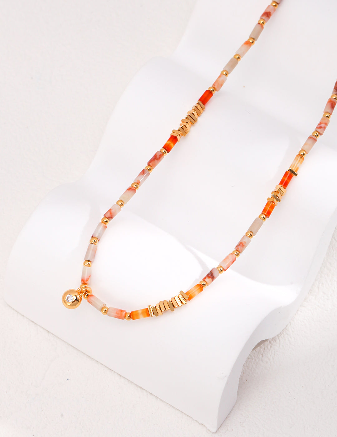Dare To Sparkle - Avant-garde geometric choker necklace featuring a rare red and white tartan grid pattern natural agate pendant held by a sparkling micro-pavé cz bail