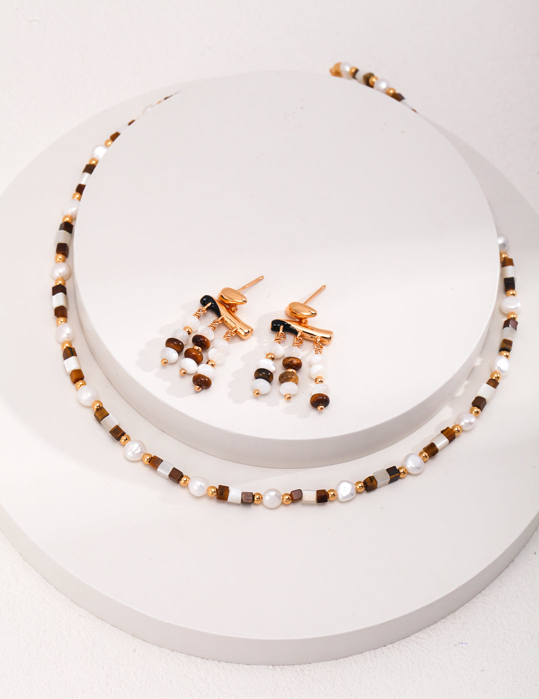 The "Earth Gaze" Collection - Natural Tiger's Eye, Shell & Pearl in S925 Silver