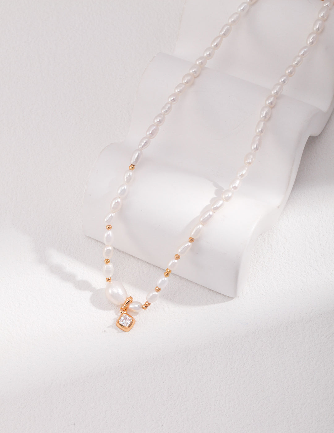 The "Morning Radiance" Choker - Delicate Freshwater Pearl & Square Zirconia in S925 Silver