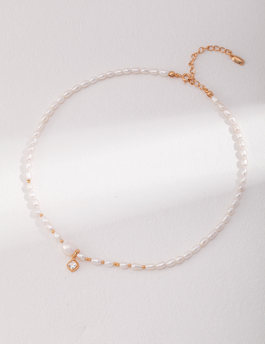 The "Morning Radiance" Choker - Delicate Freshwater Pearl & Square Zirconia in S925 Silver