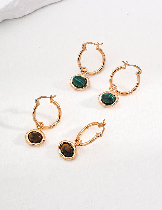 The "Duality Loop" Earring Set - Detachable Opalite & Malachite in Sculpted S925 Silver