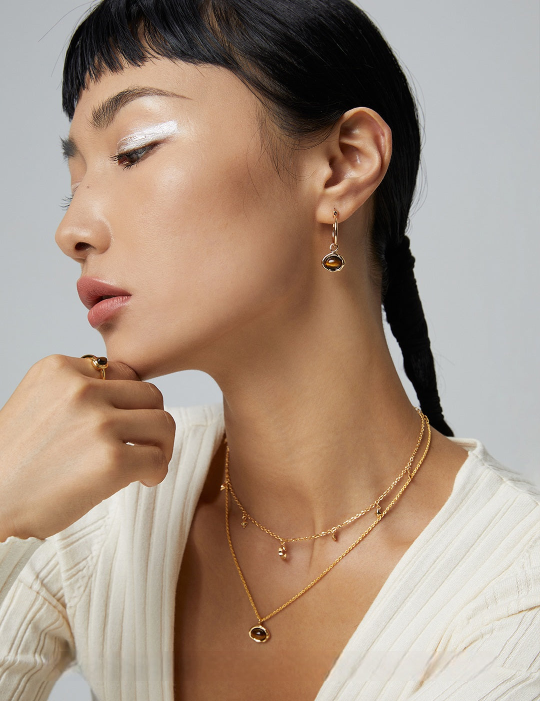 The "Duality Loop" Earring Set - Detachable Opalite & Malachite in Sculpted S925 Silver