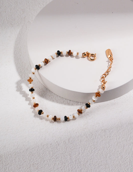 The "Gaia Mosaic" Bracelet - Tiger’s Eye, Black Agate & Shell in S925 Silver