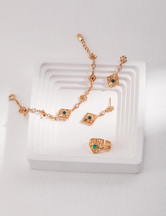 The "Royal Sanctuary" Collection - Byzantine Filigree Bracelet, Earrings & Ring in S925 Silver